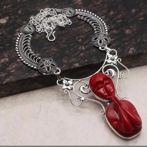 New Carved Praying Goddess 925 Silver Statement Necklace.
